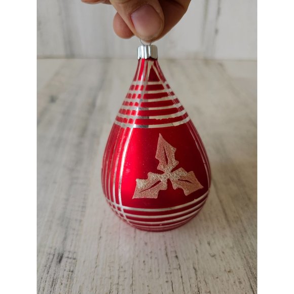 Vintage shiny brite radko red poinsettia teardrop Mercury glass ornament Maximus - Picture 1 of 8